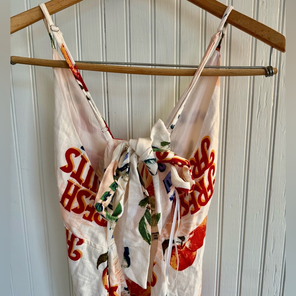 Anthropologie White Linen Blend Maxi Dress with Fruit Print Size L - Picture 6 of 7